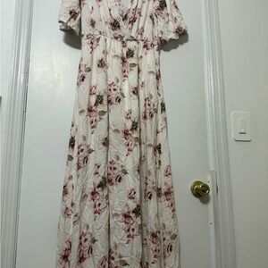 Tassels N Lace Floral White & Pink Dress